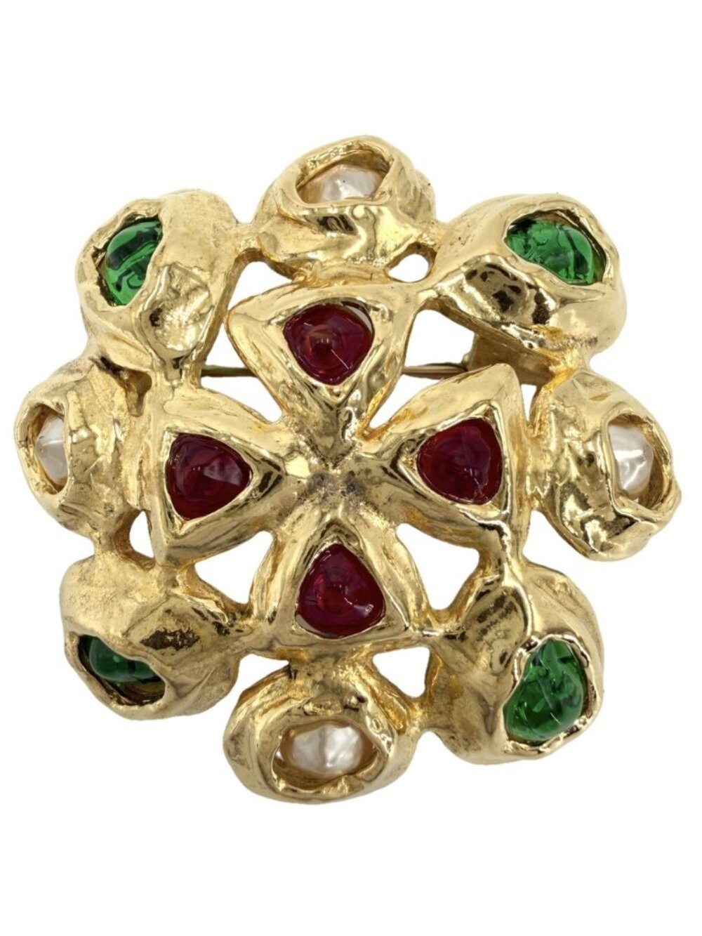 Chanel Brooch Gripoix Vintage Coco Faux Pearl 29 Gold Multicolor